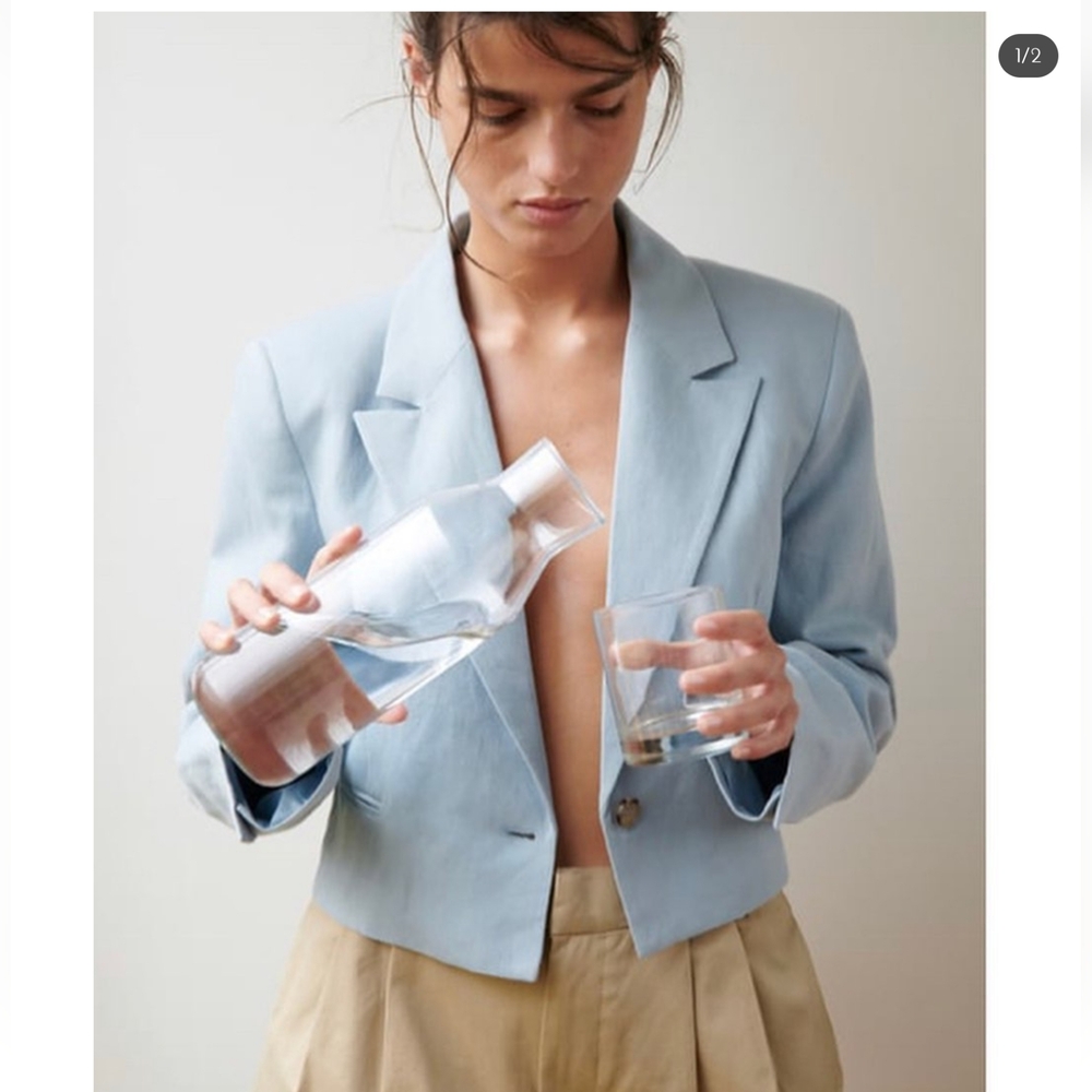 😍ZARA Linen Blend Cropped Blazer